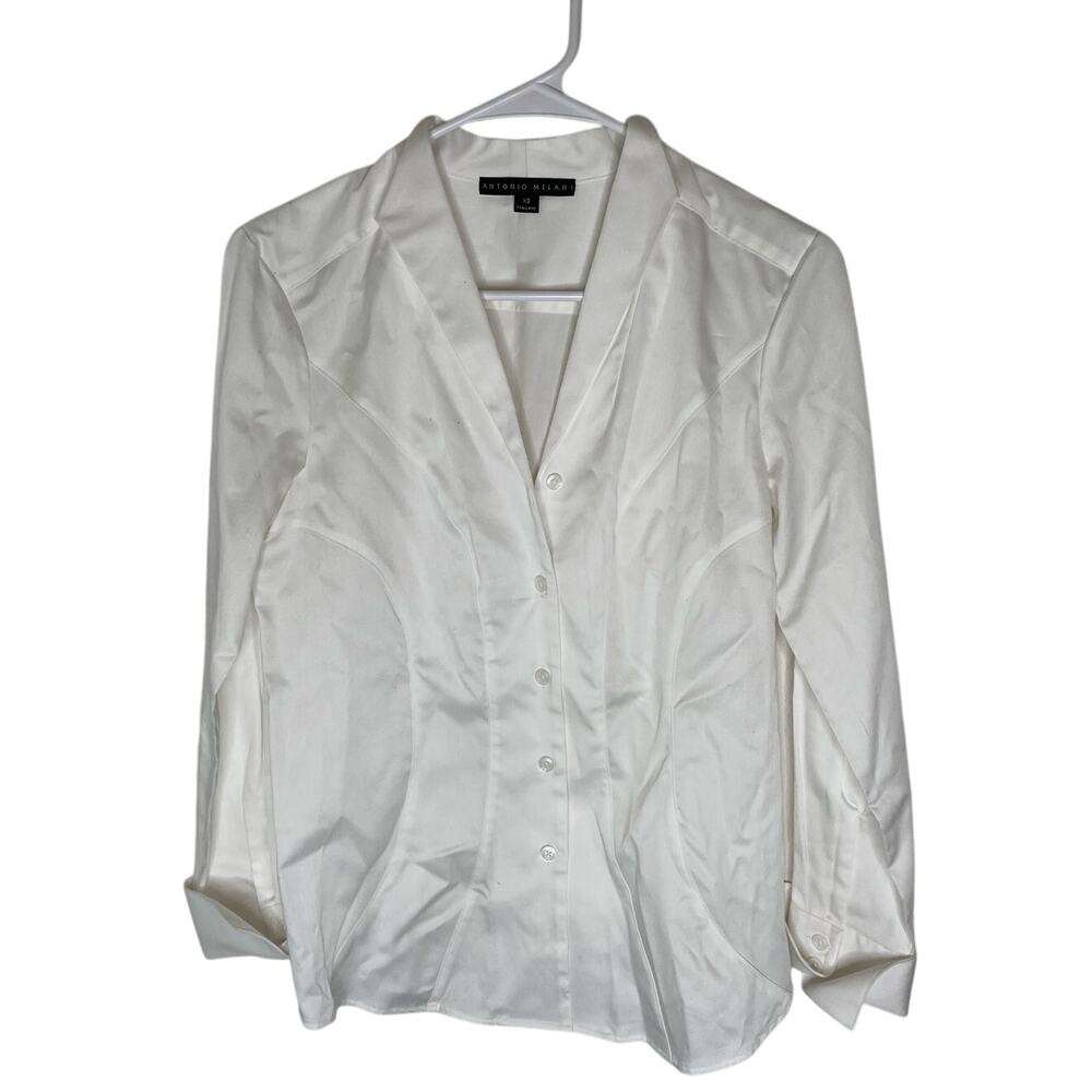 Antonio Melani White Button Down Shirt Basic Casual workwear xsmall - Picture 2 of 6